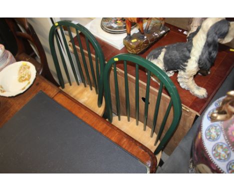A pair of beech stick back kitchen chairs; and a 19th Century mahogany dining chair 