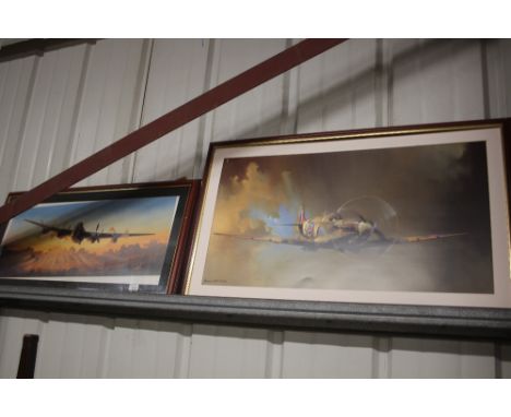 A coloured print after Adrian C Rigby "The Long Journey Home"; together with a print of a spitfire after Barry AF CLarke