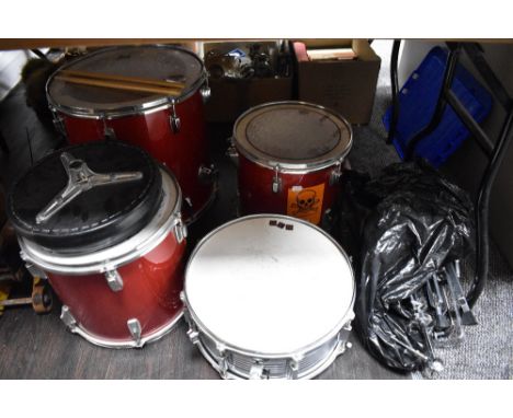 A four piece shell pack drum kit (no kick) with some stands etc, Pearl &amp; Remo skins to the toms