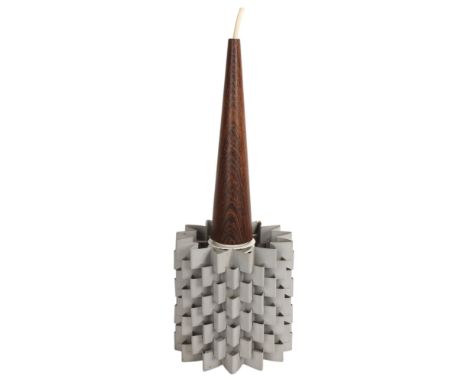 ANTON FOGH HOLM for Nordisk Solar, a 1960s grey powder-coated steel ceiling lamp shade with replacement hardwood stem, overal