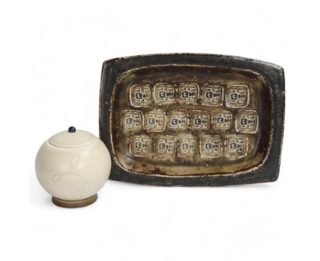 JORGEN MOGENSEN for Royal Copenhagen, a heavy ceramic dish with impressed beetle decoration, maker's stamp and designer's ini