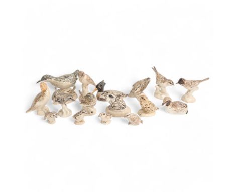 CICELY LUSHINGTON, a collection of 16 studio ceramic bird studies, all named to base with maker's mark, tallest 10.5cmGood co