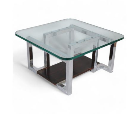 TIM BATES, a mid-century Pieff Mandarin coffee table, the thick glass top on chrome frame, width 74cm, height 38cmGood condit