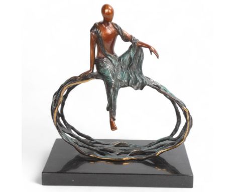 WU CHING JU, "A Freed Mind", Beyond Zen Series, bronze on granite base, limited edition 14 of 99, in fitted presentation wood