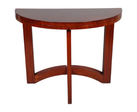 Arundell Clarke, London, a 1930s Art Deco demi-lune card or gaming table in mahogany, possibly designed by DENHAM MACLAREN, w