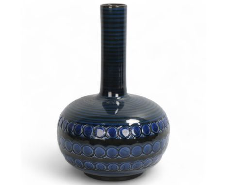 An Ernestine, Italy petrol blue ceramic vase with impressed decoration, signed to base Ernestine, Salerno, Italy and numbered