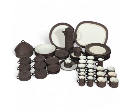 JENS QUISTGAARD for Dansk Design, an extensive service of 1950s Flamestone IHQ, mat brown dinner service, with maker's marks 