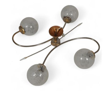 A 1950s/60s 4-branch ceiling lamp fitting, with frosted globular shades, height 18cm, length 55cm