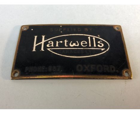 Enamel Car dealership ST Christopher Badge plaque, Black and white Enamel on brass, Supplied By Hartwells Garages Ltd Oxford 