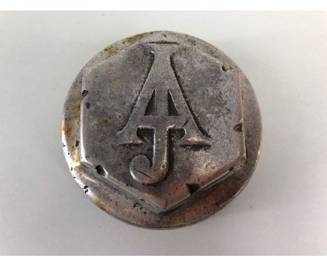 Vintage Car Motor Vehicle threaded metal hub cap relating to Arrol Johnston motors,  approximately 10 cm across