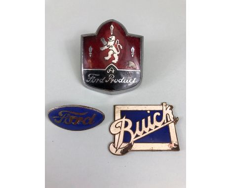 Vintage American car interest , A truck enamel Ford Grill badge , Oval Ford car Radiator badge, Buick enamel grill badge 