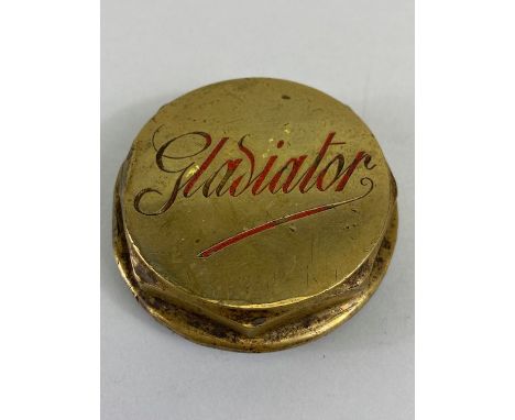 Vintage Car Motor Vehicle threaded brass hub cap relating to Gladiator motors, brass with red inlay approximately 7cm across