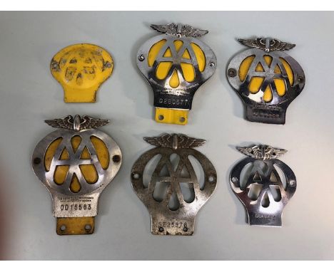 AA motoring badges, 3 vintage AA badges Coventry Street London with backing plates and one half size with backing plate and o