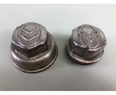 Vintage Car Motor Vehicle threaded Alloy hub caps relating to Citroen motors, x 2 approximately 6.5cm across and 4.5cm across