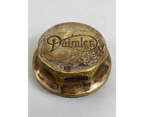 Vintage Car, Motor Vehicle, threaded brass hub cap with worn plating for a Daimler approximately 75mm across at widest point