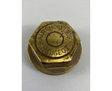Vintage Car Motor Vehicle threaded brass hub cap relating to Automobiles Peugeot motors,  approximately 4cm across