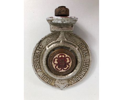 RAC Car or motorcycle  badge, Royal Automobile Club associate with The Lancashire Automobile Club in the center, approximatel