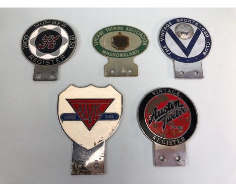 Vintage car owners club badges, Vintage Sports car club St Christopher bar badge, Humber Register 1900-1930 bar badge, Austin