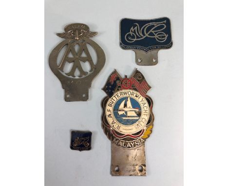 Vintage car badges relating to Malaysia, Malaysian Vintage Car register, AA Malaya  badge bar badge, RAAF Yacht Club , and a 