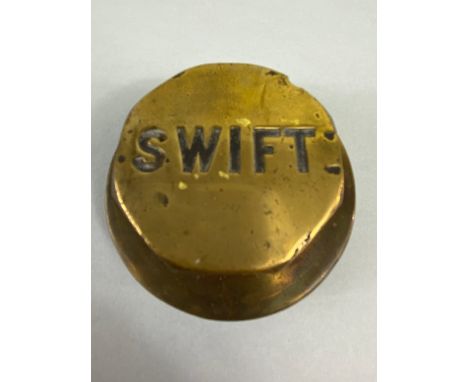 Vintage Car Motor Vehicle threaded brass hub cap relating to swift motors, brass,  approximately 7cm across