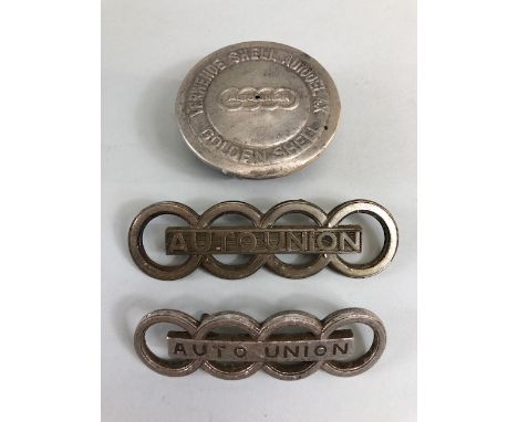 Audi Auto Union grill badge approximately 11cm long, marked R K to reverse, Auto union grill badge marked wit Audi symbol to 