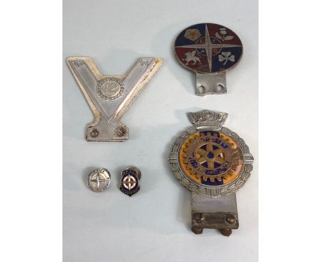 Vintage Motoring bar badges , Rotary Club international , 42 year veteran of the road,  the L T A C, along with 2 lapel badge