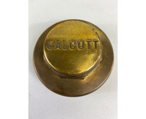 Vintage Car Motor Vehicle threaded brass hub cap relating to Calcott motors,  approximately 8cm across
