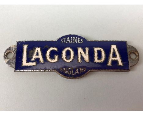 Aston Martin Lagonda blue enamel plaque Staines England, approximately 9cm long