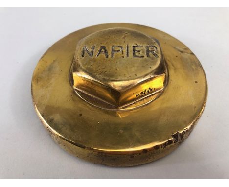 Vintage Car Motor Vehicle threaded brass hub cap relating to Napier motors, approximately 12cm across