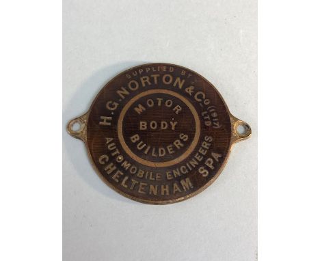 Enamel car dealership plaque, burgundy enamel on brass, supplied by H G Norton & Co(1917) Ltd, Motor Body Builders Automobile