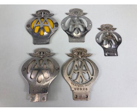 AA badges, collection of vintage over seas members plaque  badges, East Africa, New Zealand, Singapore x 2,  Western India  5