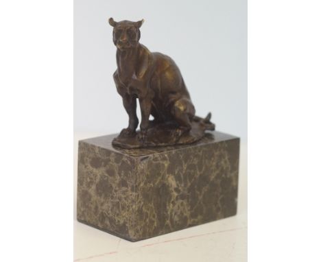 Bronze panther on marble base signed 