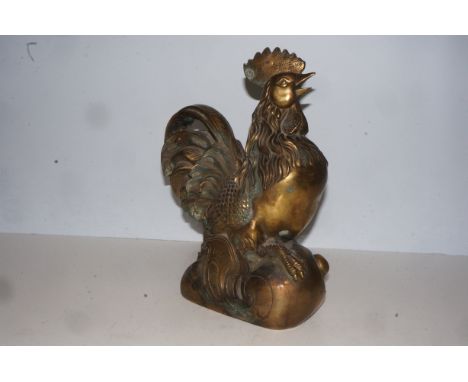 Very heavy bronze oriental cockerel signed to base  Height 33 cm 