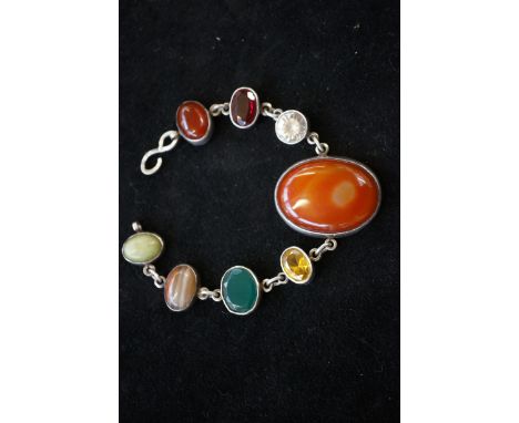 Silver gemstone bracelet with lab created ruby &amp; other gemstones 