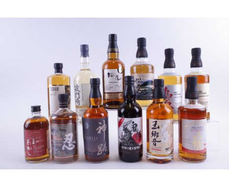 TWELVE BOTTLES JAPANESE WHISKYEigashima Distillery Ruby Akashi Blended (50cl); Shinobu Distillery The Koshi-No Shinobu Pure M