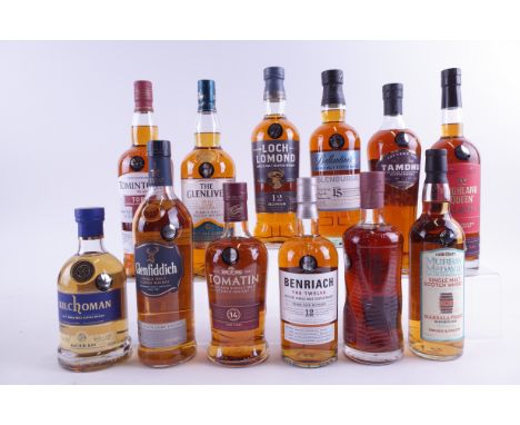 TWELVE BOTTLES SINGLE MALT SCOTCH WHISKYGlenfiddich Distillery Edition (1L); Kilchoman Distillery Machir Bay; Tomatin Port Ca
