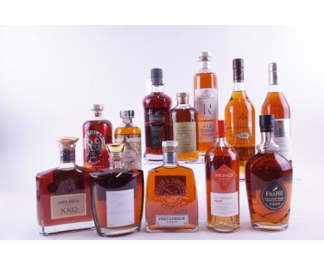 NINE BOTTLES COGNAC AND THREE ARMAGNACLouis Royer XXO; L'Époque Avant Garde VSOP; Bisquit + Dubouché VSOP; Prunier Grande Cha