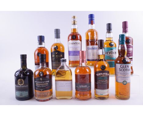 TWELVE BOTTLES SINGLE MALT SCOTCH WHISKYBunnahabhain Stiùireadair; Grangestone Sherry Cask Finish Double Maturation; Aldi 12Y