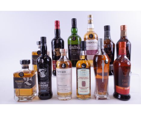 TEN BOTTLES SINGLE MALT SCOTCH WHISKY AND TWO SINGLE GRAINBlandnoch Liora and Vinaya; Loch Lomond Distiller's Choice Coffey S