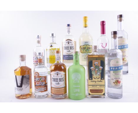 TWELVE BOTTLES FLAVOURED VODKAVirtuous By Nature Bitter Lemon; Mad Dog Vodka ManGoGo! (50cl) and Vanila-la (50cl) Three Bees 