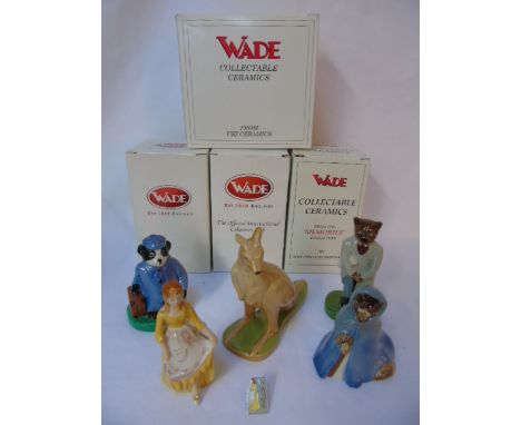 5 boxed Wade figures to include kangroo, badger and others, with a wade collectors badge