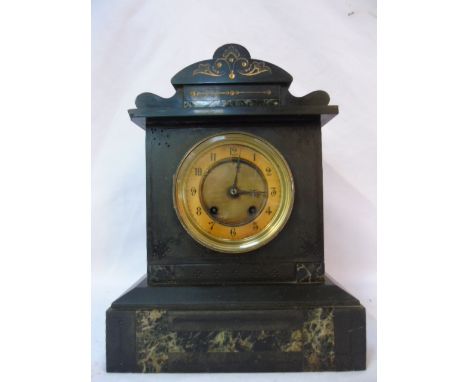 Antique slate mantel clock with marble panels and gilded decoration