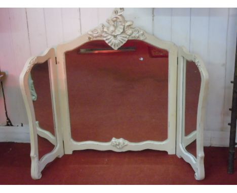 Ornate white framed triple dressing mirror