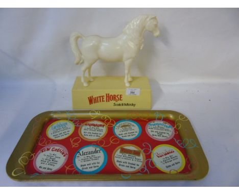 Vintage White Horse advertising figure & retro drinks tray