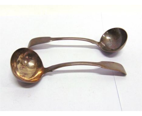 A GEORGE IV SILVER FIDDLE PATTERN SAUCE LADLE by Messers Lias, London 1823, 16.5cm long; with another similar, by Thomas Peac