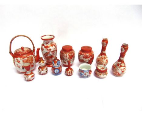 A COLLECTION OF JAPANESE KUTANI AND IMARI ITEMS, including a double gourd vase decorated with roundels depicting landscapes a