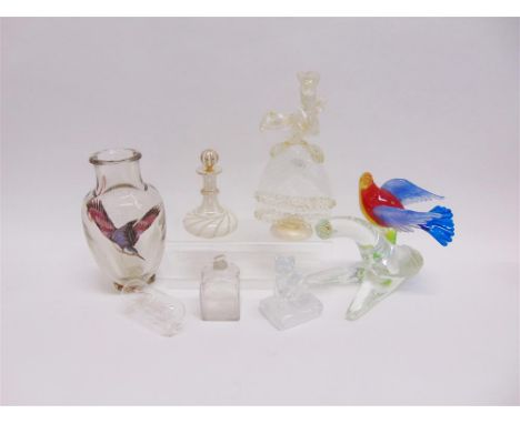 ASSORTED DECORATIVE GLASS 19th century and later, including a Murano dancing Venetian courtesan; an enamel decorated 'Humming