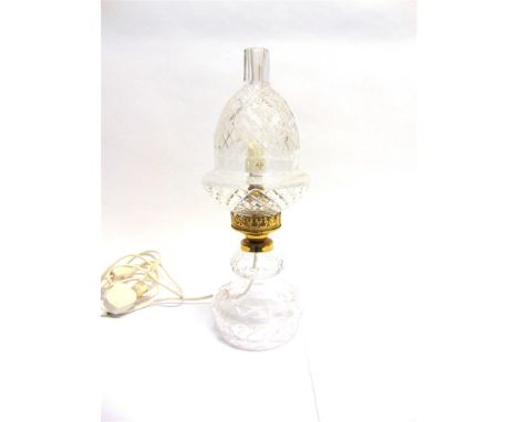 A WATERFORD CRYSTAL GLASS TABLE LAMP acid etched 'Waterford' to base, 43.5cm high