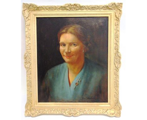 ALAN SUTHERLAND (BRITISH, 20TH CENTURY) Portrait of a Smiling Lady, oil on canvas, signed lower right and dated '[19]59', 59c
