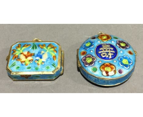 Two Chinese silver and enamel lockets